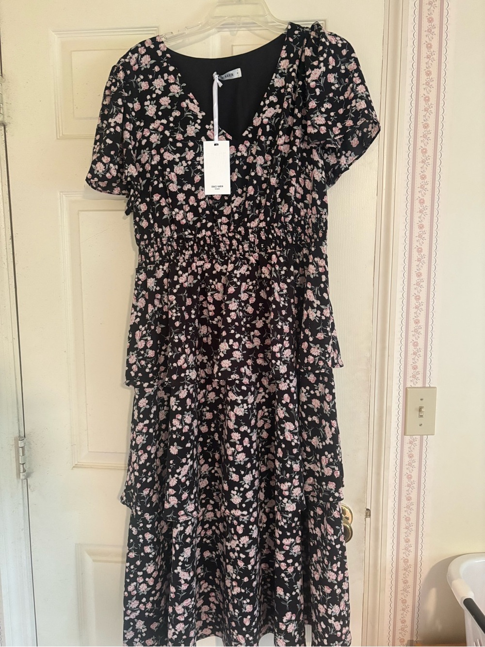 NWT Grace Karin Black Dress with Pink Floral Print